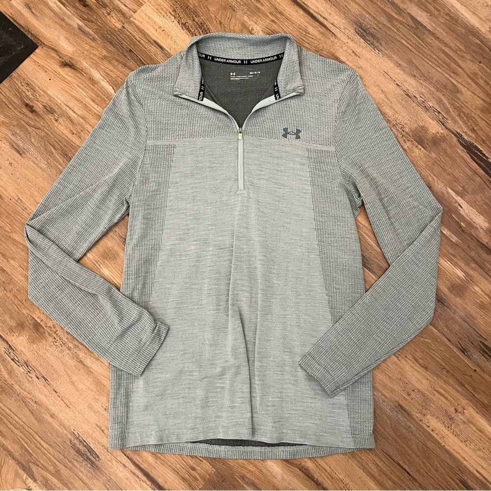 Mens under armour UA performance half zip running pullover top sz M gray green